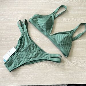 Cupshe Green Ribbed Bikini Set